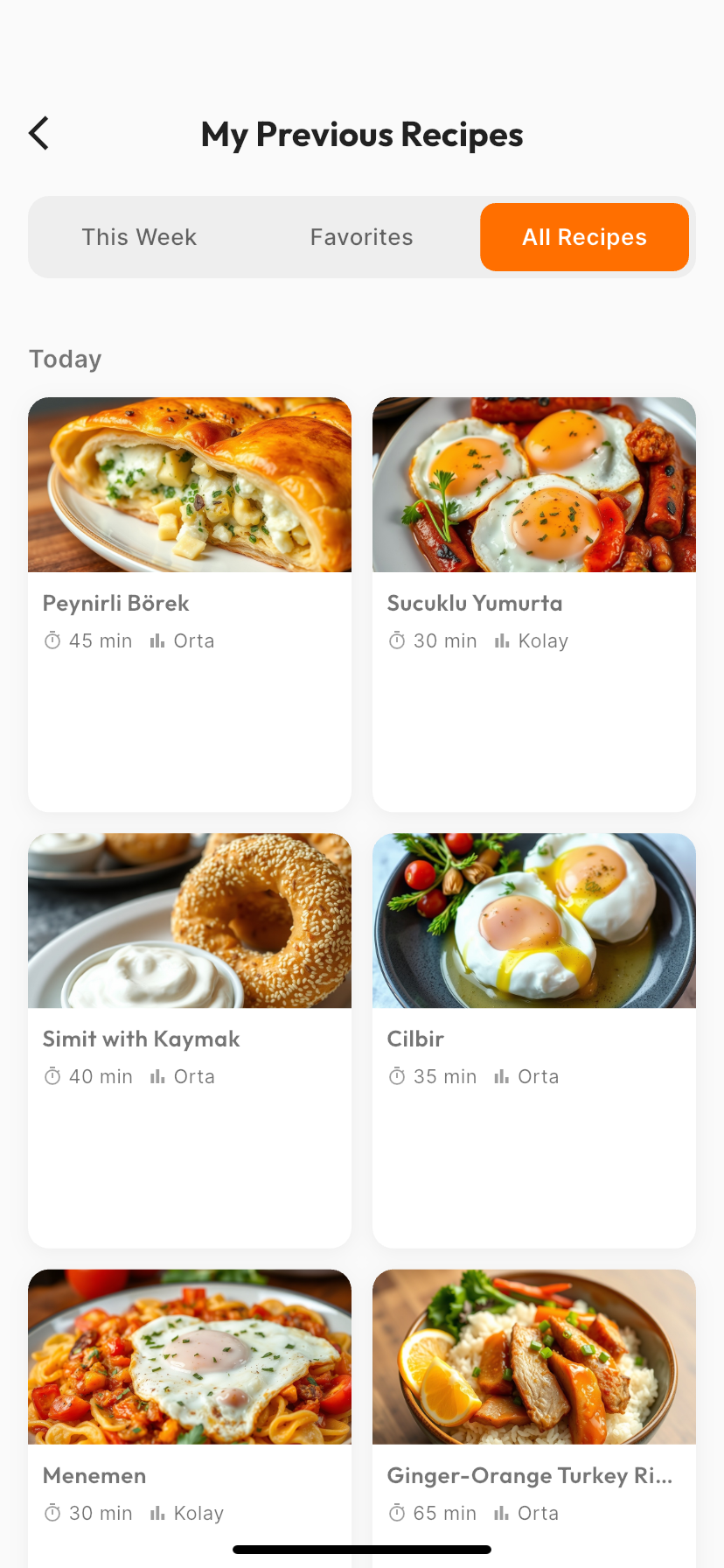 CookScope recipes list screen