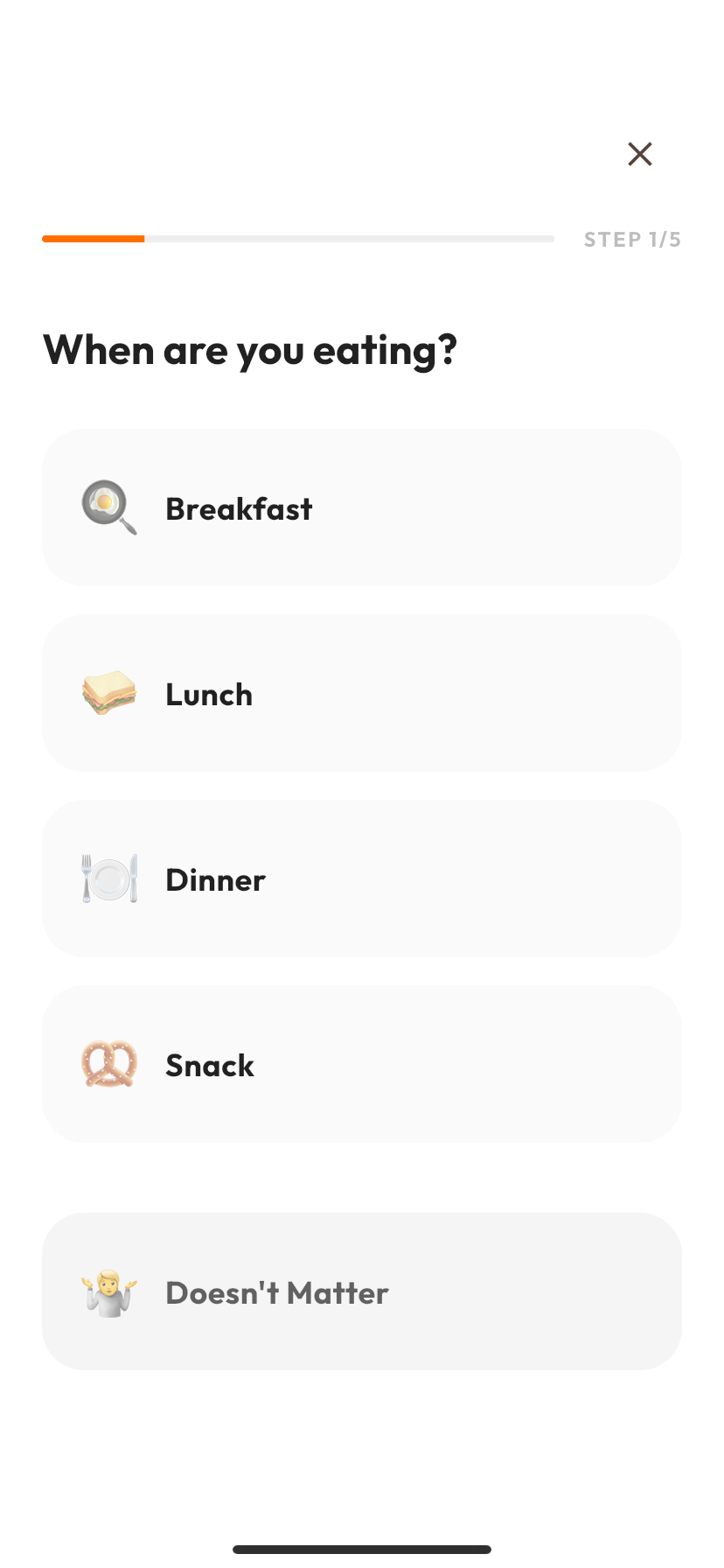 CookScope meal preference selection screen
