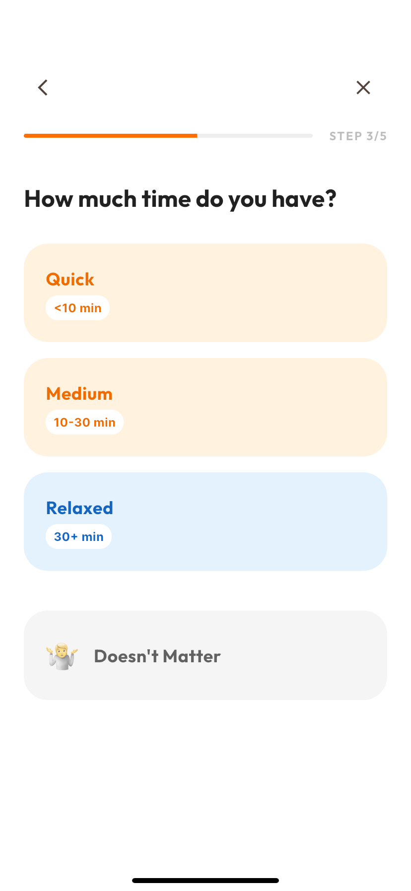 CookScope cook time selection screen